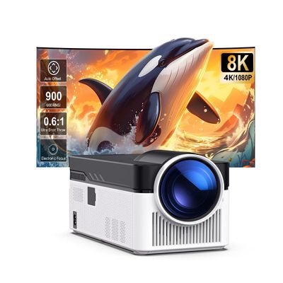 Full HD Ultra Short Throw Projector with Auto Shift 8K 4K 1080P 900ANSI BT5.4 Electronic Focus WiFi6 AllwinnerH716 Audio