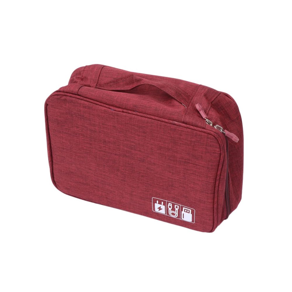 Angoily Cable Carrying Case with Cushioned Compartments for Electronics Accessories Organizer Travel Pouch for Power Banks Smartphones Tablets Earphones and USB Cables in Wine Red