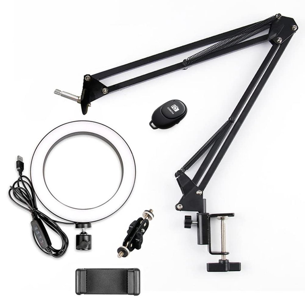 26cm LED Selfie Light with Long Arm Remote Control Ringlight Photography Fill Light for Makeup Video