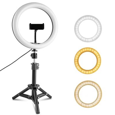 Dimmable LED Light 26cm Makeup Lamp with Phone Holder Tripod for Selfie Camera Shoot