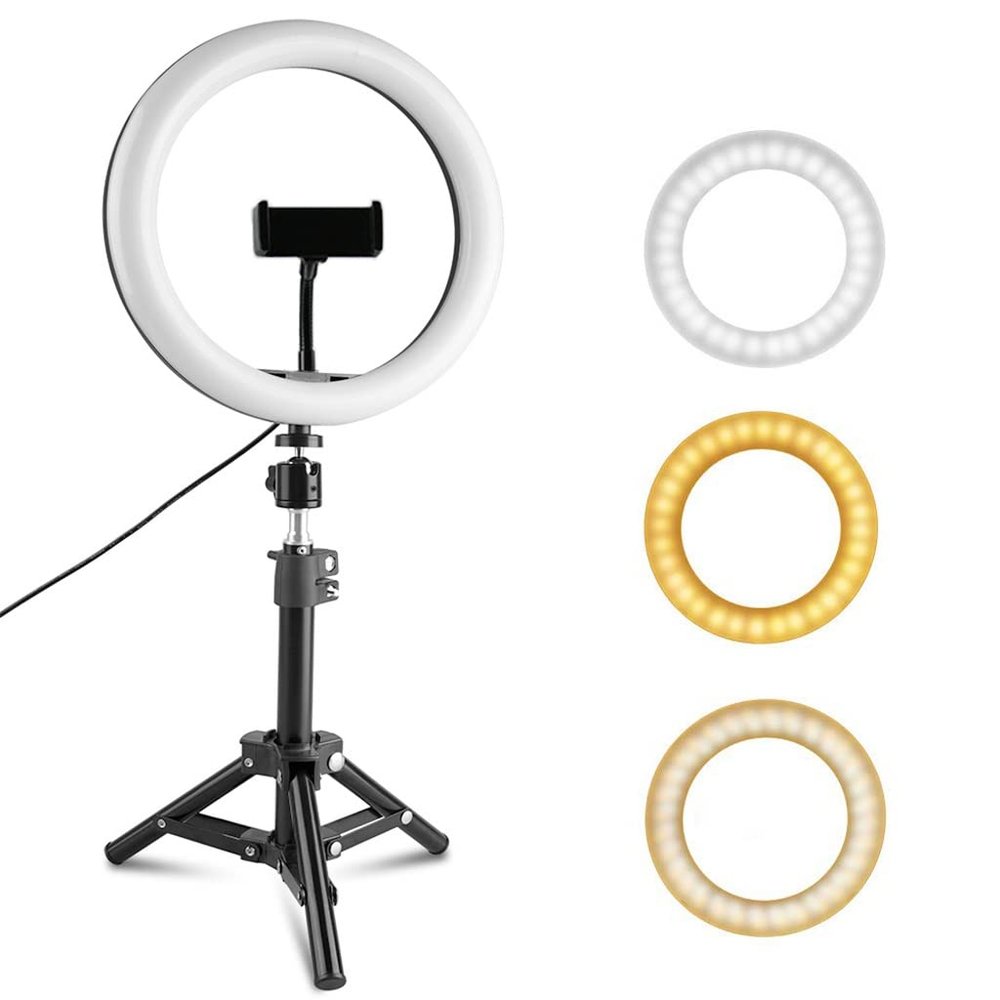 Dimmable LED Light 26cm Makeup Lamp with Phone Holder Tripod for Selfie Camera Shoot