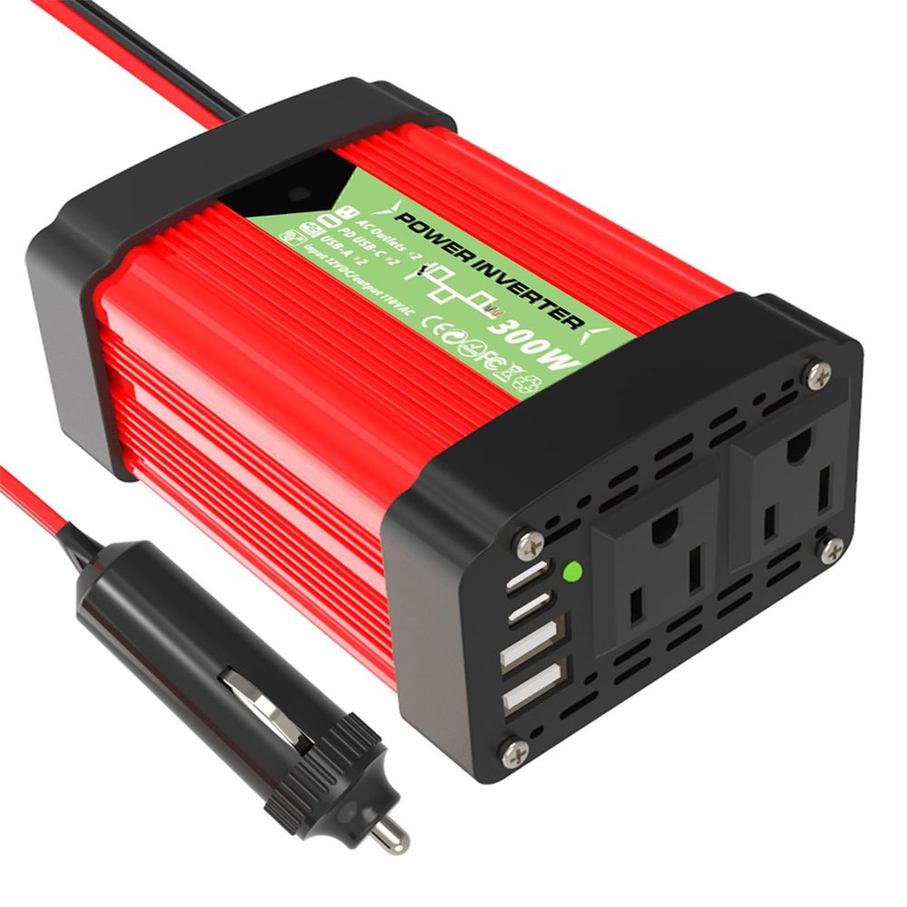 300W Pure Sine Wave Power Inverter DC 12V to AC(2 Outlets) 110V Car Charger Plug Inverter Adapter Converter with 4.2A Dual USB Charging Ports