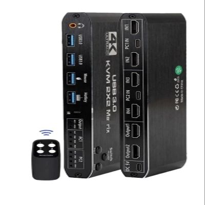 F7X3K0Z 2-In-2-Out MST KVM Matrix Switch 4K 60Hz HDMI2.0-Compatible USB 3.0 Hub Docking Station Dock PC Share Keyboard Printer HDD(2x2 KVM Matrix)