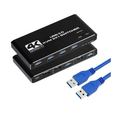 D3LX0Z1 KVM Switch 2 in 1 Out 4K@60Hz HDMI-Compatible USB 3.0 Hub Docking Station Dock Computers PC Share Keyboard Printer Disk KVM(Button Control)