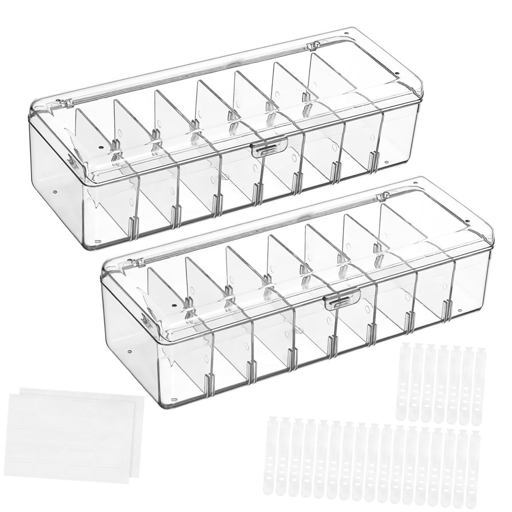 Housoutil 2pcs Clear Cable Organizer Box Versatile Storage for Data Cables Headphones Items Compact Portable Design Rounded Edges for Easy Access