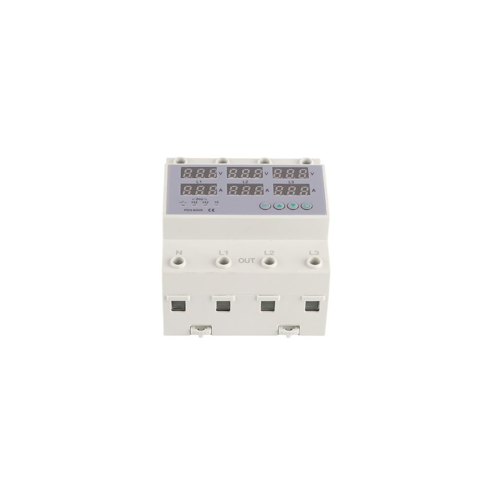 3 Phase DIN Rail Voltmeter Protector, Automatic Reset Overcurrent Overvoltage Real time Display DIN Rail Install (40A)