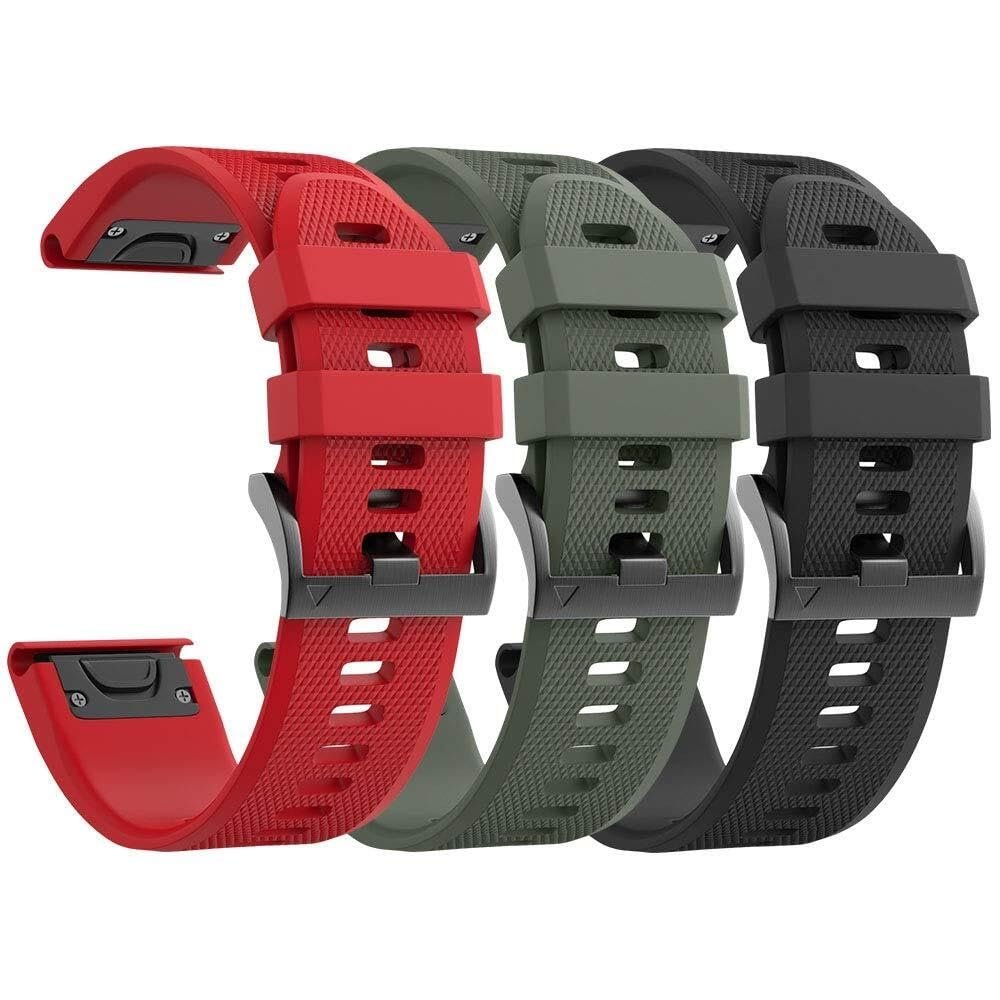 AXPTI 3Pcs for Garmin Fenix 5 Watch Band/Fenix 6 Watch Band/Fenix 7 Band 22mm Soft Silicone Bands Compatible With Garmin S62 Watch Bands/Fenix 5 PLUS Band(Black Red Army Green)