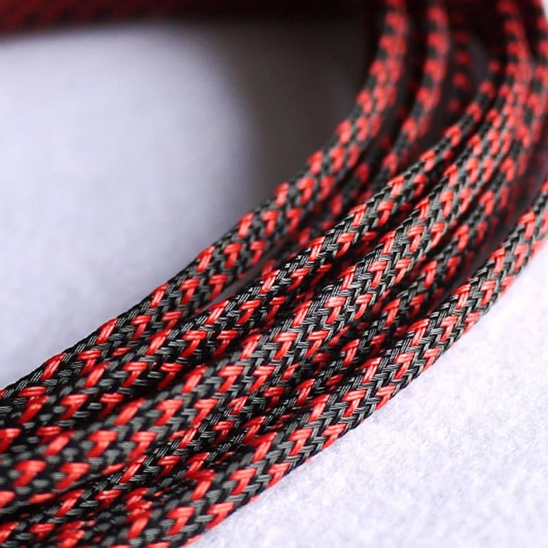 10m 30 Meters Red & Black - 4mm PET Expandable Sleeving High Density Sheathing Plaited Cable Sleeves - (Length: 10M)
