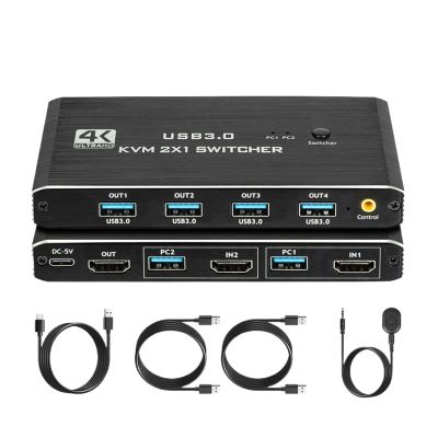 D3LX0Z1 USB 3.0 4K@60Hz HDMI-Compatible KVM 2x1 Switch with Remote for 2 Computers Share 1 Monitor/Keybord/Mouse/Printer(4 USB Devices)