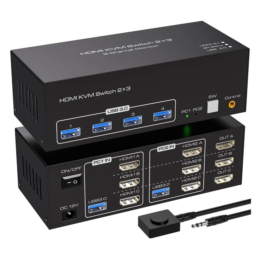 F7X3K0Z 8K 2x3 Triple Monitor KVM Switcher for 2 Computers,HDMI USB 3.0 KVM Switch 3 Monitors 2 Computers 8K 60Hz 4K 120Hz(US Plug)