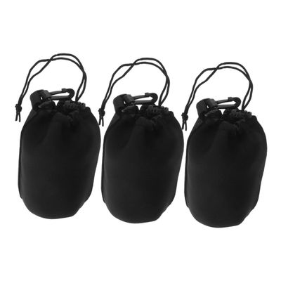 CAXUSD 3pcs Neoprene Camera Lens Case Drawstring Lens Pouches for Dslr and Mirrorless Lenses Protects from Moisture and Scratches Easy to Carry with Carabiner Clip