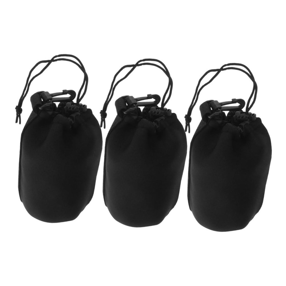 CAXUSD 3pcs Neoprene Camera Lens Case Drawstring Lens Pouches for Dslr and Mirrorless Lenses Protects from Moisture and Scratches Easy to Carry with Carabiner Clip