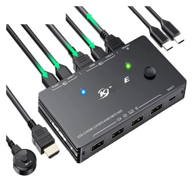 L6AS0F7 8K KVM HDMI Switch 2 Ports,KCE*VE USB 3.0 KVM Switcher Box,Support 8K@60Hz 4K@120Hz for 2 Computers Share Mouse Keyboard Monitor