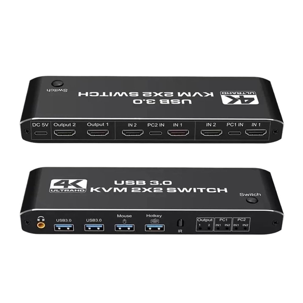 Y0S3QZ1 2 in 2 Out MST KVM Switch Matrix 4K 60Hz HDMI-compatible2.0 USB 3.0 Hub Docking Station Dock PC Share Keyboard Printer Mouse(2x2 KVM Switch)