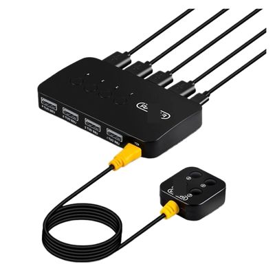 L6AS0F7 KVM USB Switch 4 Input 4 Output KVM Switch Key Switcher USB2.0 Hub for Computer Keyboard Mouse U Disk Printer Shared Controller(4 in 4 Out)