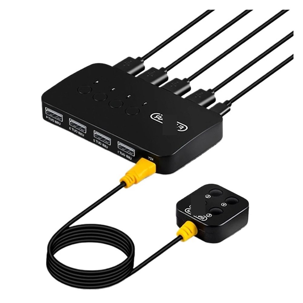 L6AS0F7 KVM USB Switch 4 Input 4 Output KVM Switch Key Switcher USB2.0 Hub for Computer Keyboard Mouse U Disk Printer Shared Controller(4 in 4 Out)