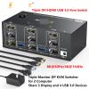 KC*EVE Triple Monitors KVM Switch 2 Displayport HDMI USB 3.0 KVM Switch 8K@60Hz 4K@144Hz 3 Monitors 2 Computers KVM with 4 USB3.0(with EU Plug) view 3