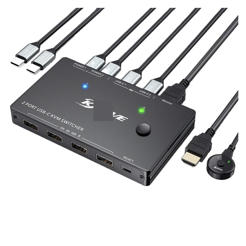 Y0S3QZ1 KVM Switch USB Type-C KVM Switch 4K@60Hz USB C Switch for 2 Computers Share 1 Monitor and 4 USB Devices PD 100 W Power