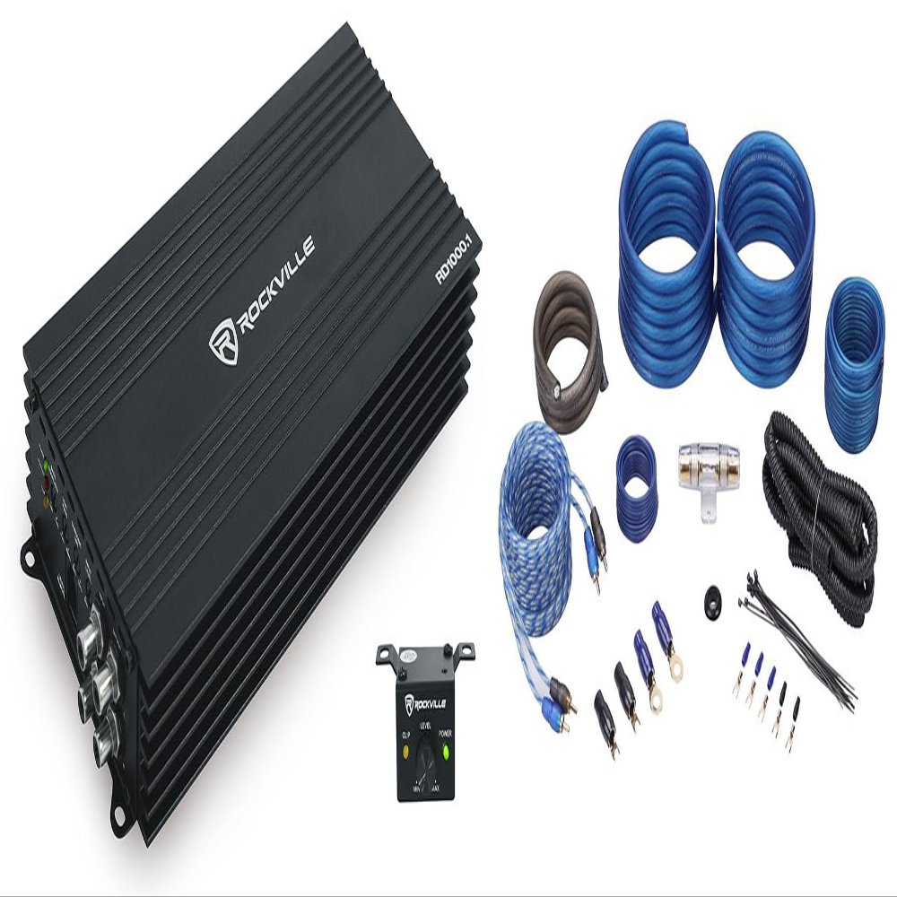 Rockville Bundle: Rockville RD1000.1 1000w RMS @ 1 Ohm (4000w Peak) Mono Amplifier Car Audio Amp Bundle with Rockville RWK41 4 Gauge Complete Car Amp Wiring Installation Wire Kit (2 Items)