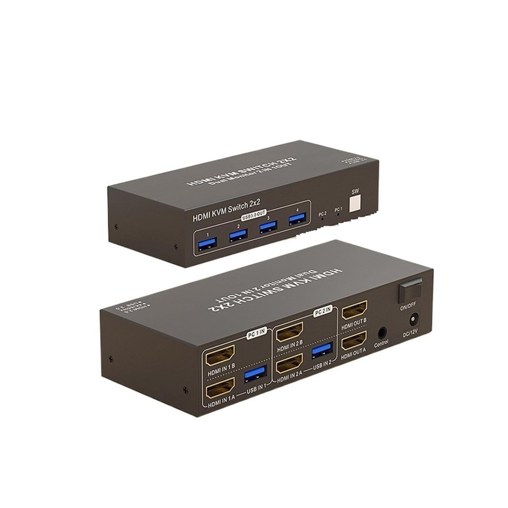 4K 60Hz HDMI KVM Switch Dual Monitor 2 Computers, HDMI USB 3.0 KVM Switcher Extended Display for 2 PC Share Mouse Keyboard(HDMI in DP Out)