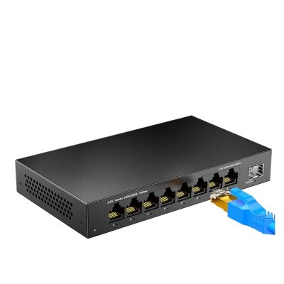 8 Port 2.5Gigabit Ethernet Switch Unmanaged with 10G SFP, Compatible with 10/100/1000Mbps, Metal Fanless Network Switch