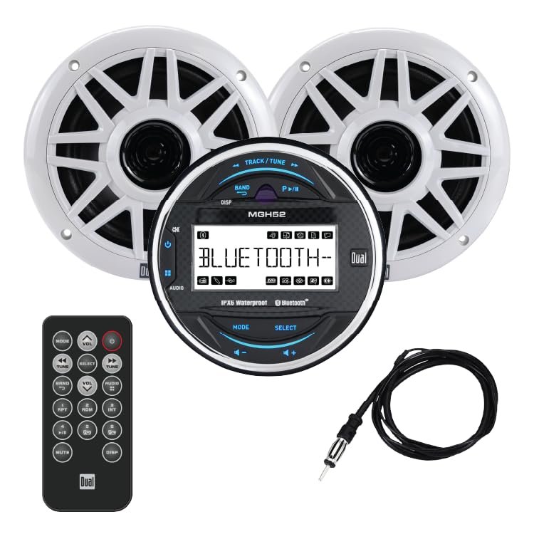 Dual Electronics MXPGH52 Gauge Hole Marine Stereo IPX6 with 6.5" Speakers