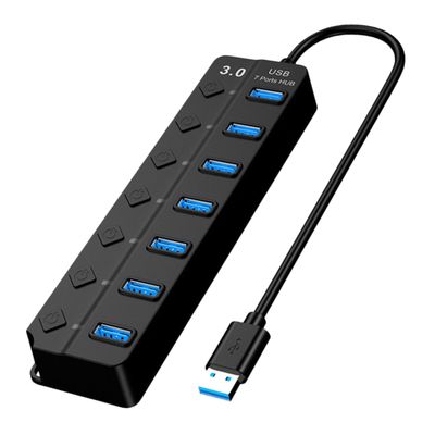 KONTONTY 7-Port 3.0 Hub Expansion Switchable for Laptops Desktops External Power Supply