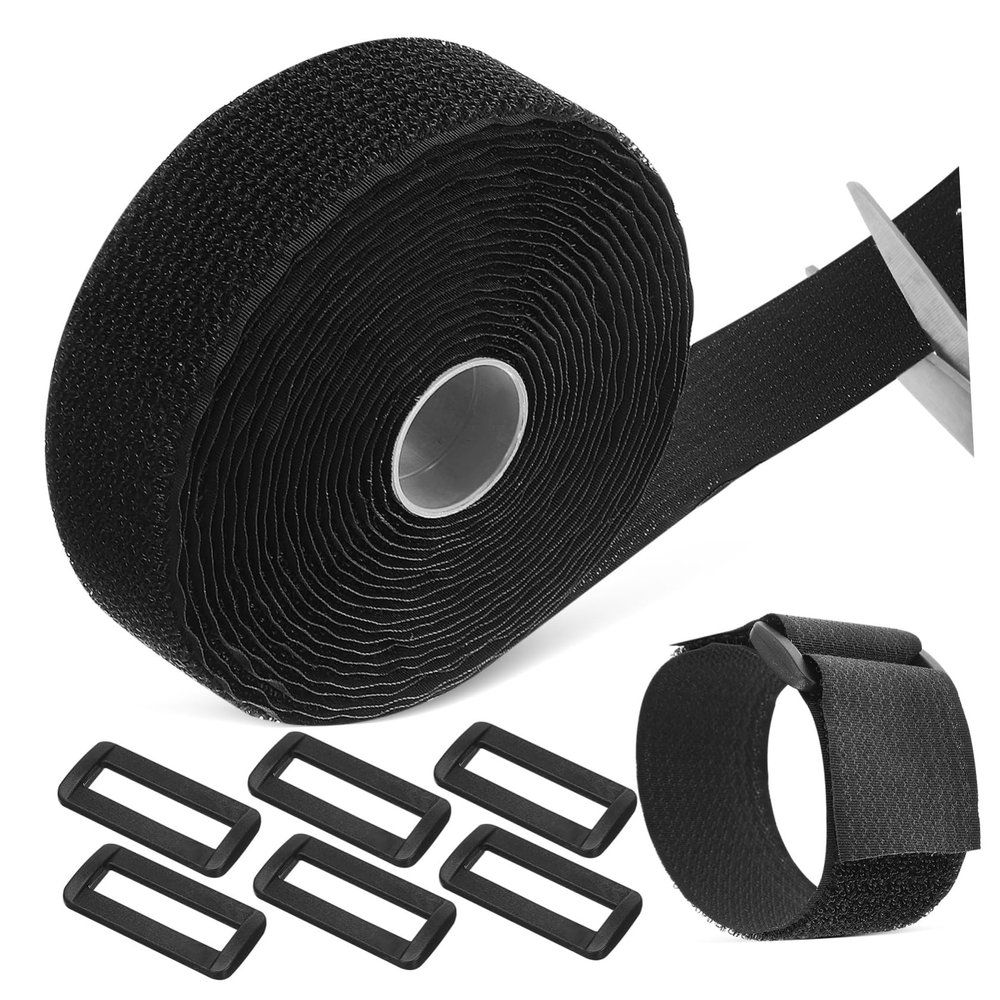 FOYTOKI 1roll Self-Adhesive Hook and Straps with Buckles for Securing Cables Cord Organization and Storage
