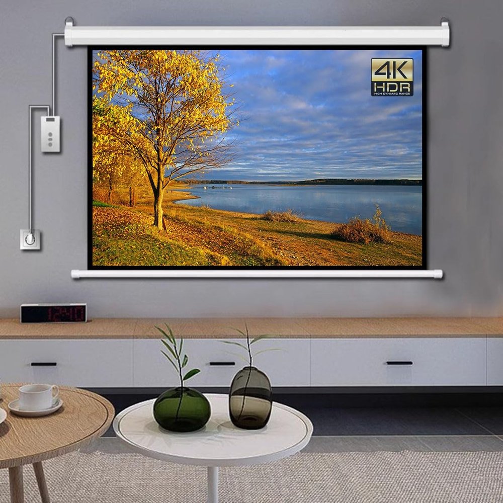 4:3 16:9 HD Movie Screens 60 Inch 72 Inch Motorized Projection Screen Anti-Crease with Remote Control Electric Projector Screen for Wall Or Ceiling(72inch(4:3))