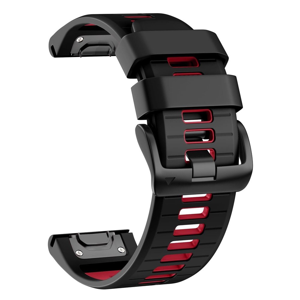 BCMCBV 26mm Watch Band for Garmin Fenix 7X Pro/Fenix 7X/Fenix 6X Pro/Fenix 6X/Fenix 5X/Fenix 3, Silicone QuickFit 26mm Replacement for Garmin Descent Mk3i 51mm/Epix Pro 51mm/TACTIX 7(Black Red)