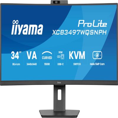 iiyama Prolite XCB3497WQSNPH-B1 Curved LED Display 1500R VA 34" UWQHD HDMI DP-in/Out DaisyChain USB 3.2 USB-C Dock 95W RJ45 (LAN) KVM Height Adjustment Adaptive Sync Windows Hello