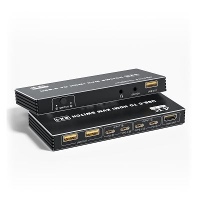L6AS0F7 8K@60Hz USB C KVM Switch 2 Port 4K@120Hz,USB C KVM Switch for 2 Computers with 3 USB 2.0 Ports & Microphone Audio,2 USB-C Cables(USBC to DP)