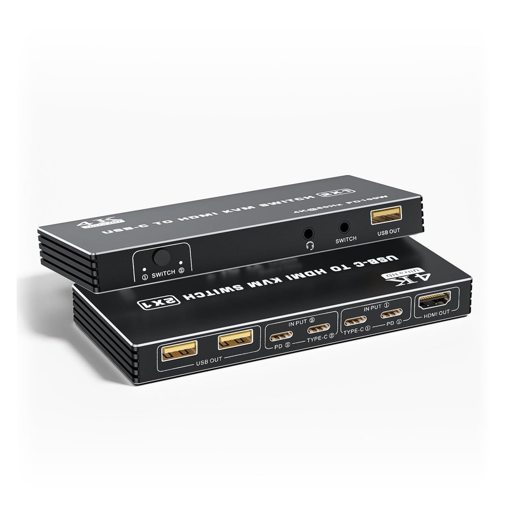 L6AS0F7 8K@60Hz USB C KVM Switch 2 Port 4K@120Hz,USB C KVM Switch for 2 Computers with 3 USB 2.0 Ports & Microphone Audio,2 USB-C Cables(USBC to DP)