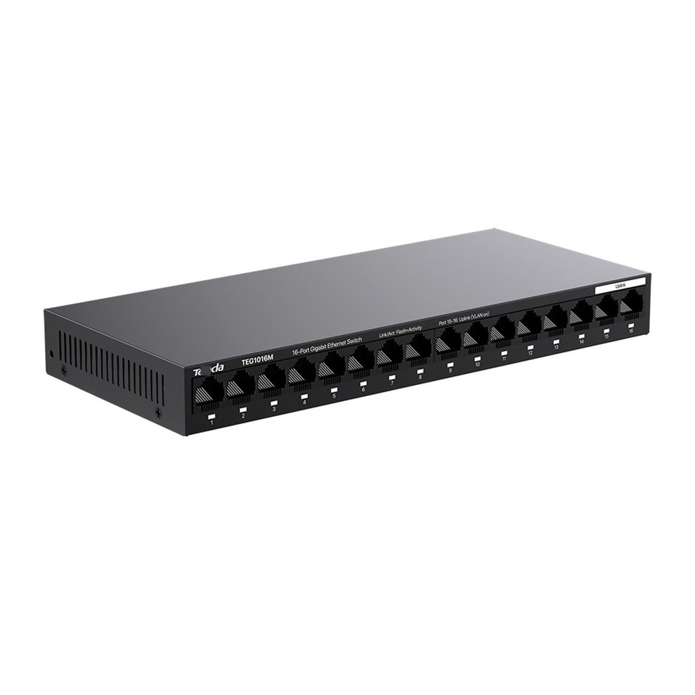 16 Port Gigabit Switch 1000Mbps Desktop PC Switch Hub Network Full/Half Duplex Vlan Ethernet Switch Camera As*ic Mi*ner(Add UK Plug)