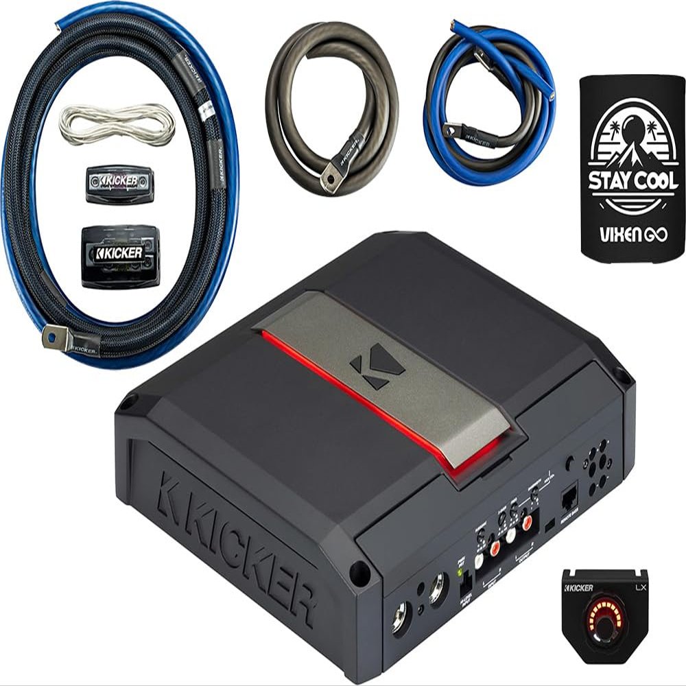 KICKER Amplifier and Amp Kit Package of 2 Items - LX Series 1650W RMS Class D Monoblock Amplifier and 1/0AWG Power Wiring Kit 51LX1650.1+46PKD1