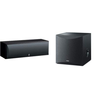 YAMAHA Home Theater Bundle: NS-SW100BL 10-Inch 100W Powered Subwoofer & NS-C210BL Two-Way Center Channel Speaker - Black