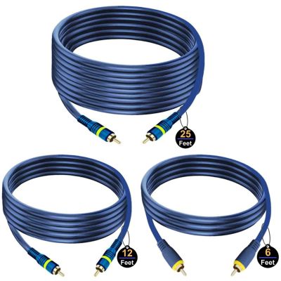 VISTRIC RCA Cable, 12ft,1-RCA Male to 1-RCA Male, Shielded, Gold-Plated Connectors, for Speakers/Subwoofers, Amplifiers, Home Theater Receivers, HDTV, Hi-Fi Systems, etc (2-Pack)