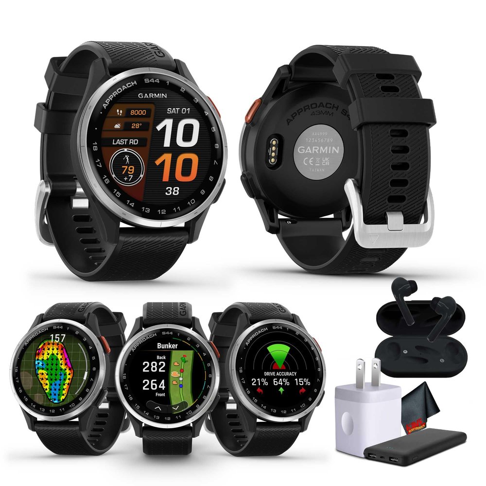 Garmin Approach S44 Essential Golf GPS Watch (Silver/Black) Bundle