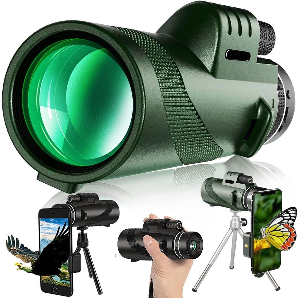 12 * 50HD monocular Telescope with Smartphone Adapter, Tripod, high Power monocular, Lightweight monocular Telescope for Bird Watching Trips