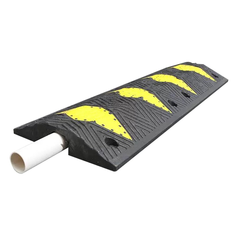 YZWZZXC Outdoor Cord Protector, Rubber Speed Bump, Cable Protector Ramp, Single Cable Channel, with Yellow Mark, Load Capacity 1100 Lbs, for Organizing and Protecting Wires