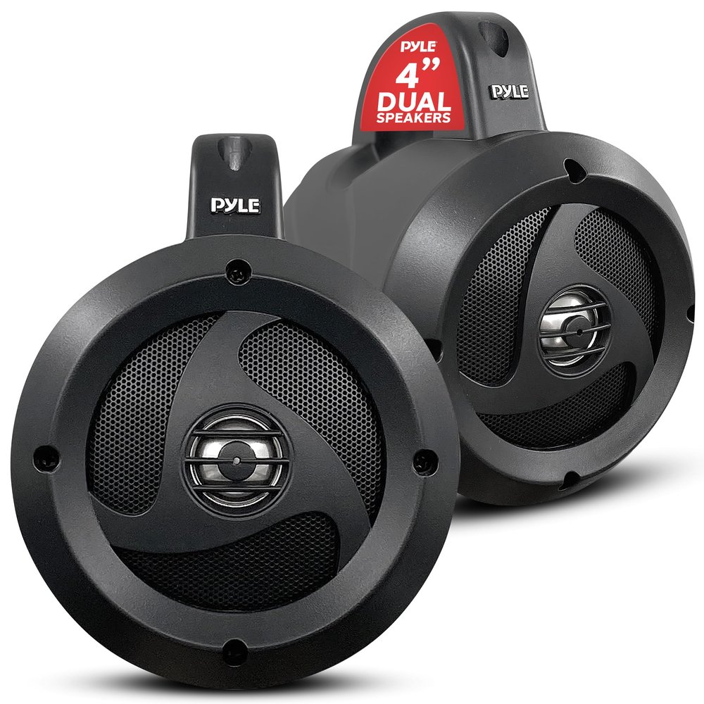 Pyle 4 Waterproof Off-Road Speakers, 900W Compact Power Sport Speaker System for ATV, UTV, 4x4, Jeep, Marine Vehicles, Weatherproof, 2-Way Full Range Stereo, Bass Boost, Roll-Bar Mount (Pair)
