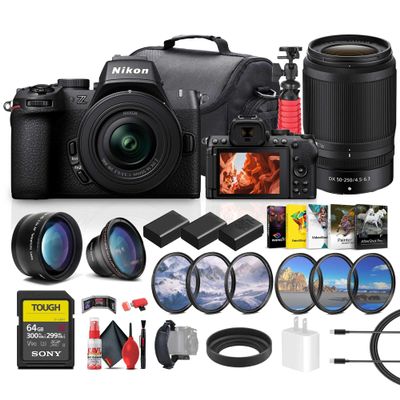 Nikon Z50 II Compact Mirrorless Camera with Nikon NIKKOR Z DX 16-50mm VR Lens (1786) + 64GB Memory Card + 2 x EN-EL25 + Photography Software + Camera Bag + Lens Filter Kit + More