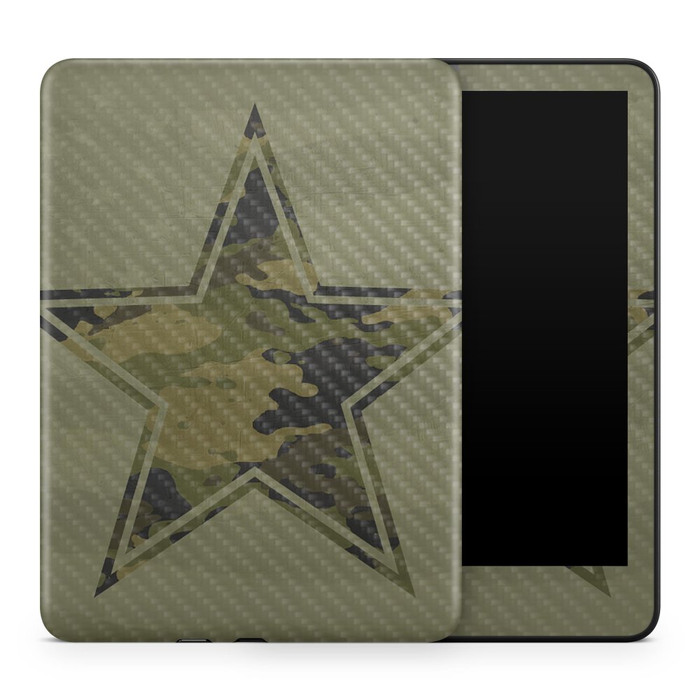 Carbon Fiber Tablet Skin Compatible with Amazon Kindle Colorsoft (2024) - Army Star - Premium 3M Vinyl Protective Wrap Decal Cover - Easy to Apply | Crafted in The USA by MightySkins