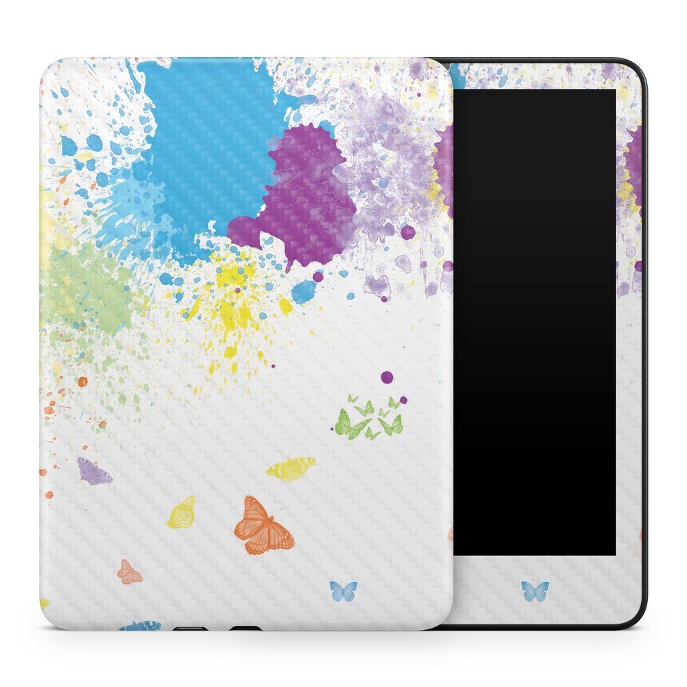 Carbon Fiber Tablet Skin Compatible with Amazon Kindle Colorsoft (2024) - Splash of Color - Premium 3M Vinyl Protective Wrap Decal Cover - Easy to Apply | Crafted in The USA by MightySkins