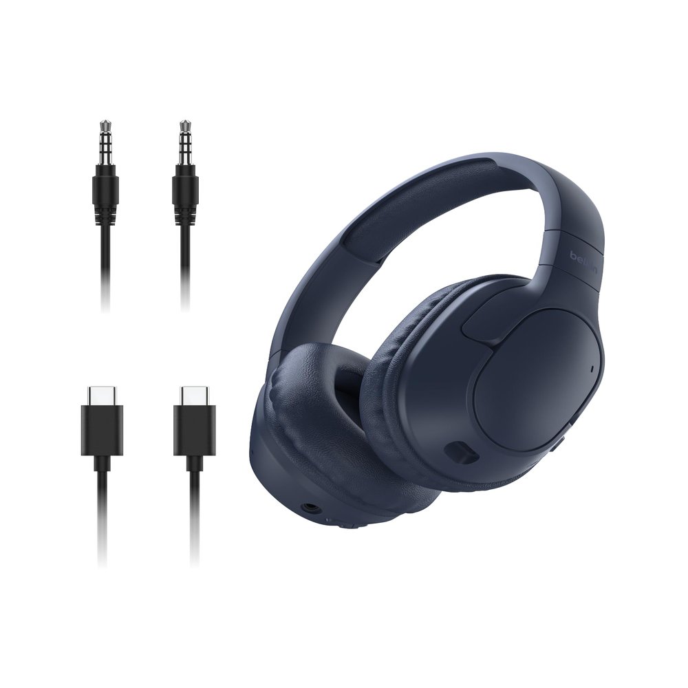 Belkin SoundForm Surround Bluetooth Over-Ear Headphones - Environmental Noise Cancelling Headphones - Wireless w/ 60H Playtime & Soft Ear Cups for iPhone, Galaxy, iPad, Travel, Home, or Office - Blue