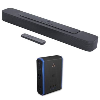 JBL BAR-2-0-ALL-IN-ONE-MK2 Compact 2ch Soundbar with Dolby Digital and an Austere 5S-PS4-US1 4-Outlet Power with Omniport USB (2022)