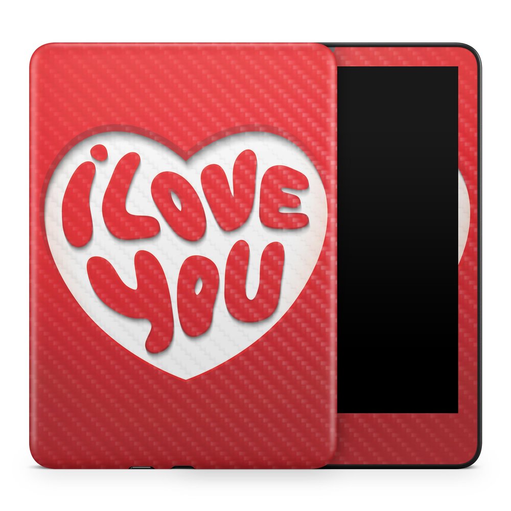 Carbon Fiber Tablet Skin Compatible with Amazon Kindle Colorsoft (2024) - I Love You - Premium 3M Vinyl Protective Wrap Decal Cover - Easy to Apply | Crafted in The USA by MightySkins