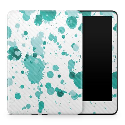 Carbon Fiber Tablet Skin Compatible with Amazon Kindle Colorsoft (2024) - Teal Splatter - Premium 3M Vinyl Protective Wrap Decal Cover - Easy to Apply | Crafted in The USA by MightySkins
