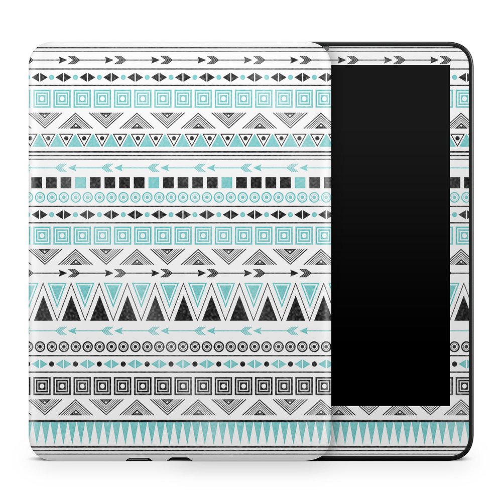 Glossy Glitter Tablet Skin Compatible with Amazon Kindle Colorsoft (2024) - Turquoise Tribal - Premium 3M Vinyl Protective Wrap Decal Cover - Easy to Apply | Crafted in The USA by MightySkins