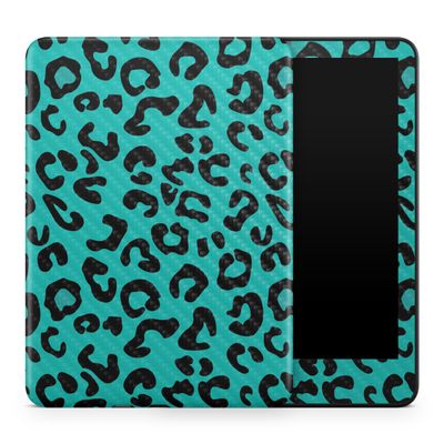 Carbon Fiber Tablet Skin Compatible with Amazon Kindle Colorsoft (2024) - Teal Leopard - Premium 3M Vinyl Protective Wrap Decal Cover - Easy to Apply | Crafted in The USA by MightySkins